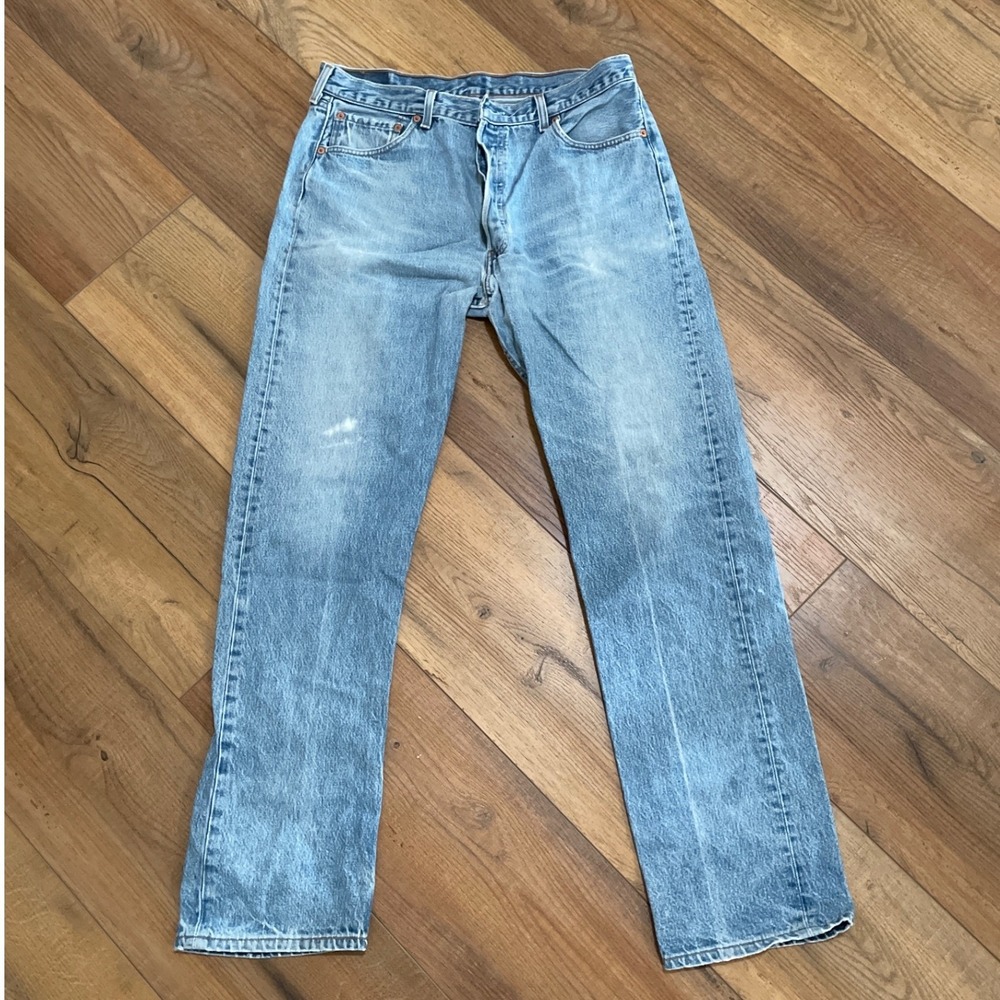 Levis 501xx Mens Straight Leg Jeans Light Wash Blue Button Fly Denim 34x33